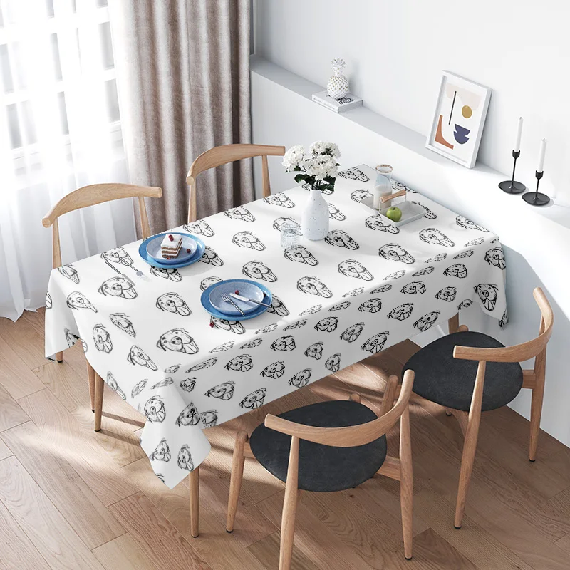 Cute Dog Tablecloth French Bulldog Puppy Pet Animal Pattern Kitchen Dining Table Cover Decor