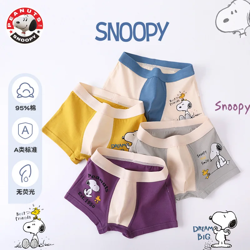 4pcs/Lot New Snoopy Boy Boxer Underwear Cotton Briefs Children Underpants Teenager Cartoon Print Soft Children Panties Gift