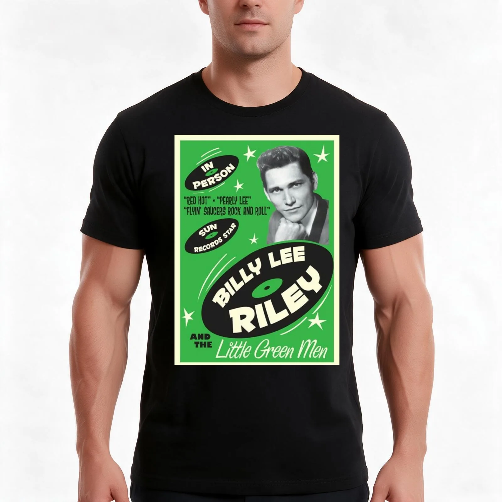 Billy Lee Riley and his Little Green Men T-Shirt, Summer Casual Cotton Tee, Oversized Streetwear Tops, Vintage Graphic Print