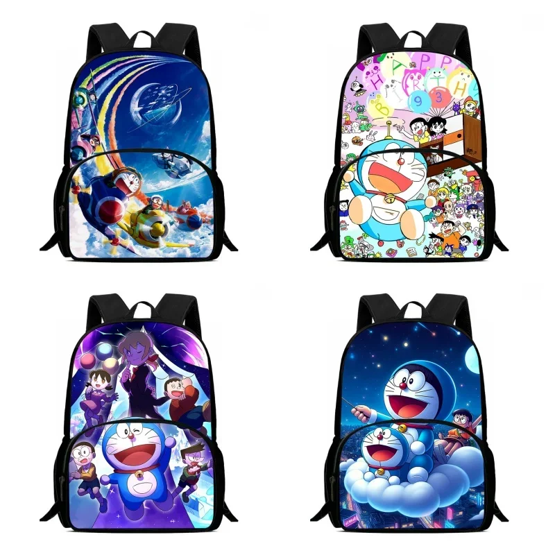 Anime D-Doraemon School Backpack with Front Pocket,Cartoon School Bags for Boys Girls,Durable Child Backpack for Pupil Students