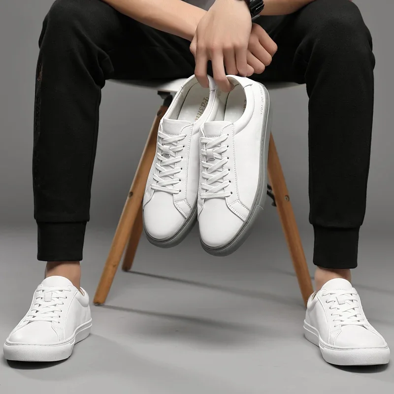 Italian Genuine Leather Men's Shoes 2024 Designer White Shoes Comfy Walking Shoes Lace-up Business Outdoor Zapatos Para Hombre