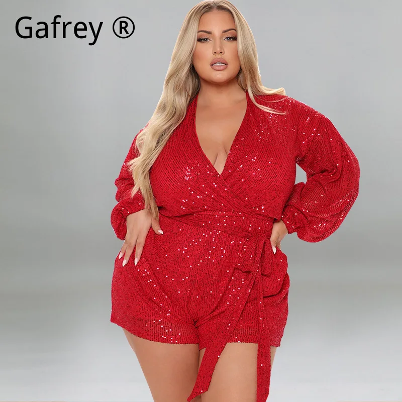 

Женский комбинезон с пайетками размера XXXXL/5XL, модный блестящий короткий комбинезон для вечеринок, клубов, повседневной носки, уличной моды, комплект для выхода в свет