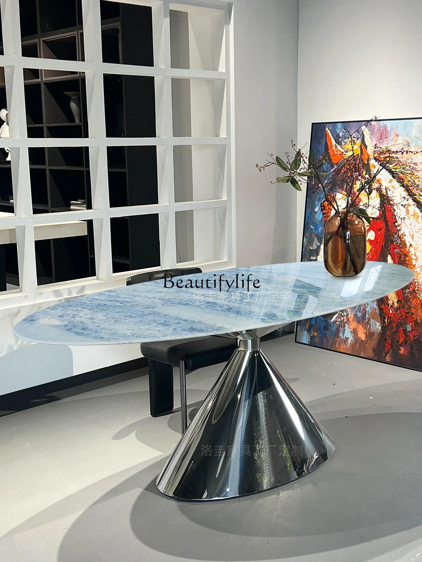 

yj15 Natural Luxury Stone Dining Table High-End Villa Oval Marble Small Apartment Dining Table