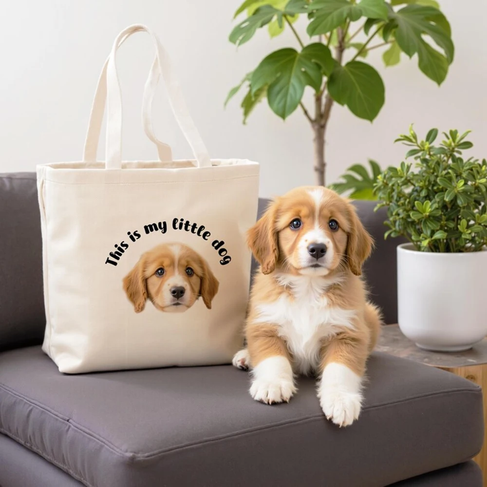 Canvas Tote Bag Custom Personalized Cotton Grocery Bag Dog Portrait Print Reusable Shoulder Bag Cute Gift For Dog Owner