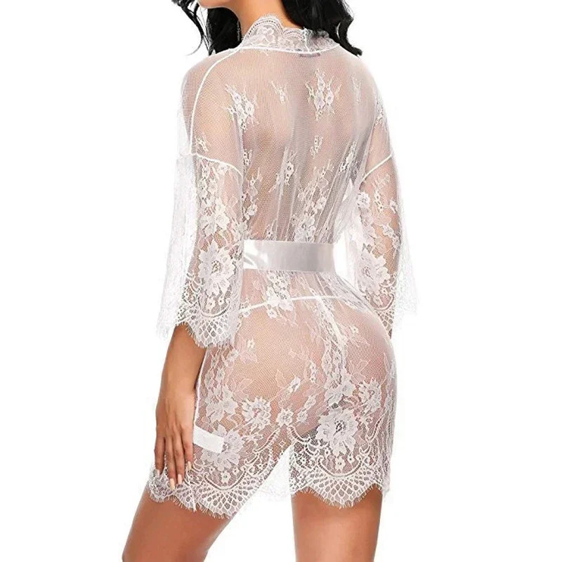 Sexy Cutout Tie Backless Dress Sheer Lace Erotic See Through Lingerie Transparent Porn Night Dress Lace Up Babydoll