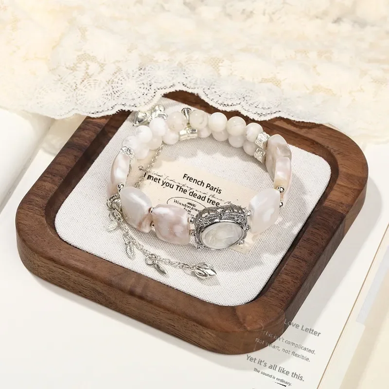 DIY original design natural white snowflake ghost snowflake agate hand crystal bracelet light luxury female white shell