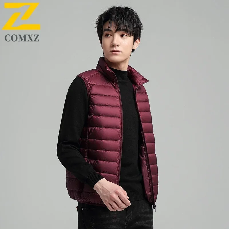 

​​Men's Solid color Down Vest White Duck Feather Sports Winter Casual Jacket Lightweight Warm Sleeveless Coat with Stand Colla