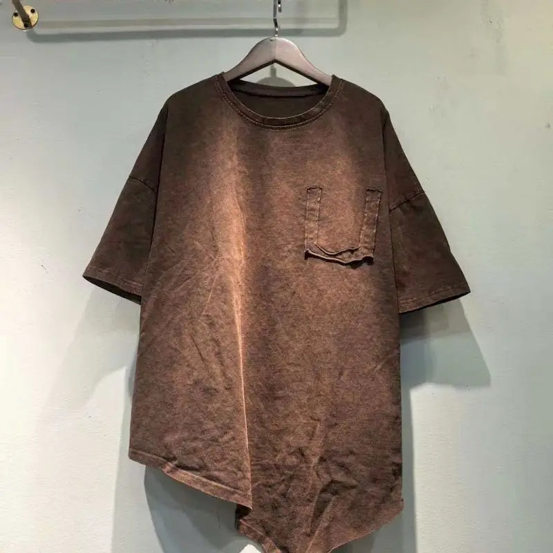 Short Sleeve T-shirts for Women Summer Trend Thin Tops Fashion Irregular Design Tees Washed Stir Fried Color Retro Style Tshirt