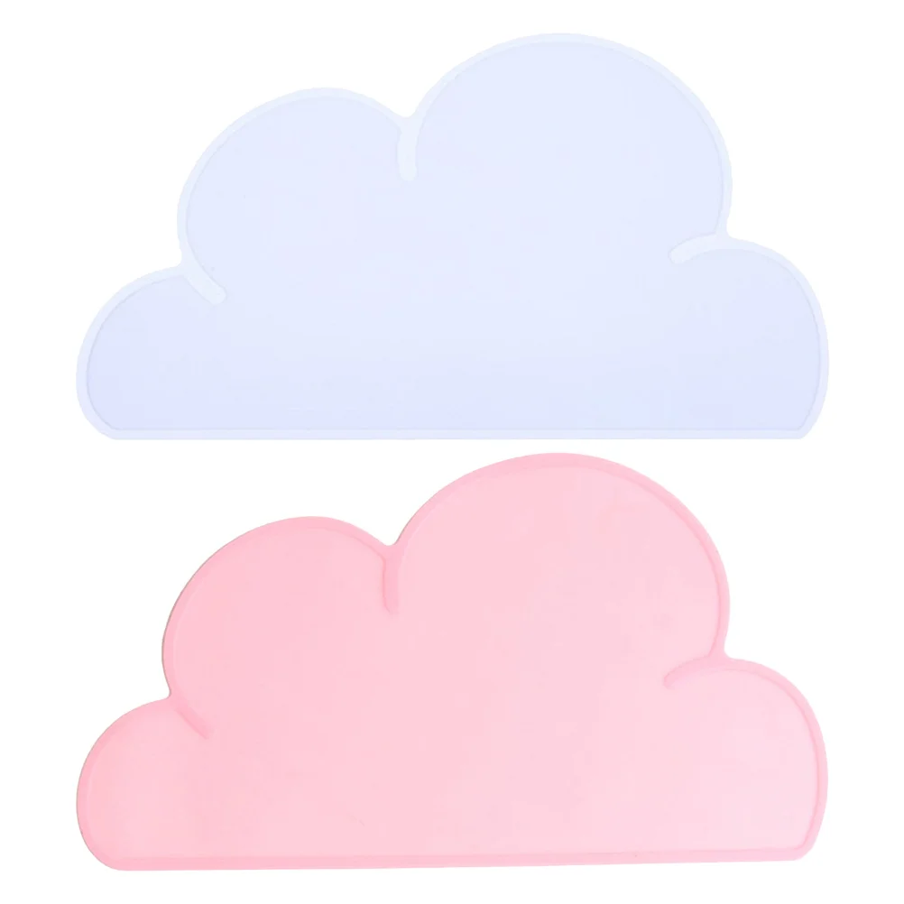 

2Pcs Children Heat Insulation Placemat Cloud Shape Silicone Table Mat Bowl Pot Plate Mat Pet Dining Pad White Pink