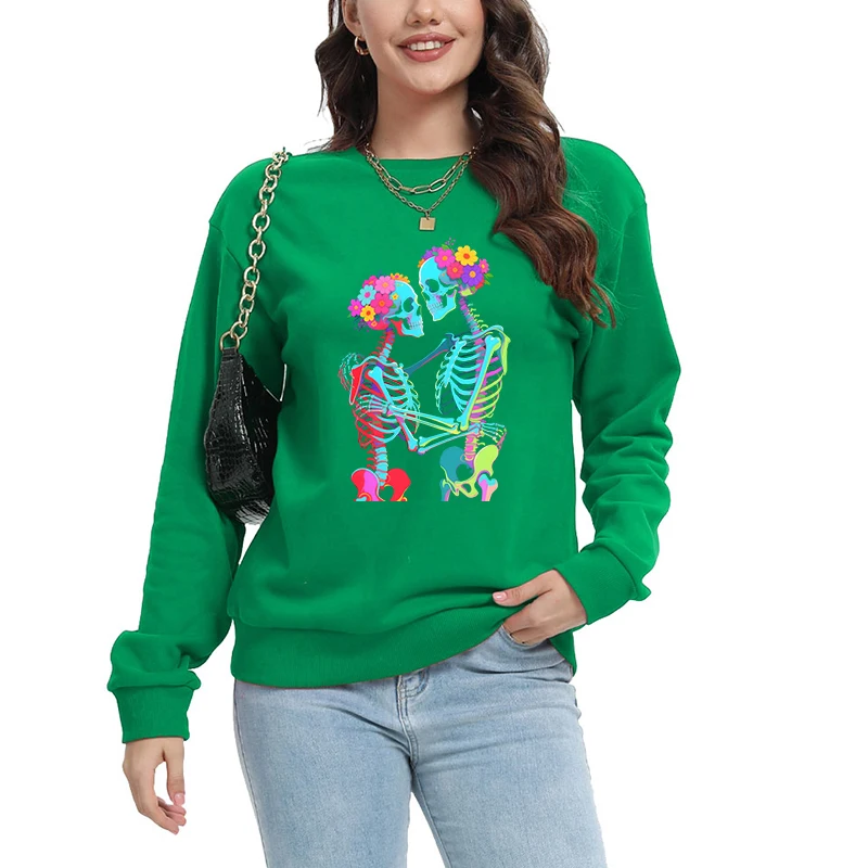 

Halloween Cartoon Woman Clothing Long Sleeve Y2k Sleep Lounge Pullover Skeleton Tops Clothes Sleep Tops Ladies Logo customized