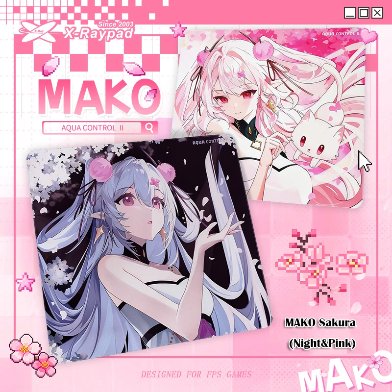 450x400x4mm X-Raypad Aqua Control II Gaming Mouse Pads – MAKO Sakura Night&Pink
