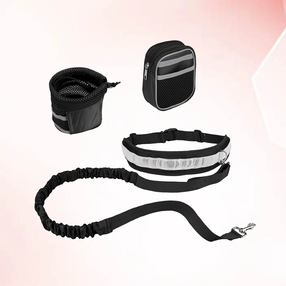 

4pcs Dog Leash Retractable Adjustable Running Sports Suit Black Pet reflective safe night small medium dogs leash set strap