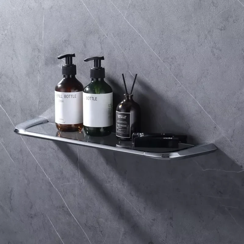 Modern Style Hotel Decorative Wall Mounted Bathroom Floating Glass Storage Shelf Bathroom Accessories