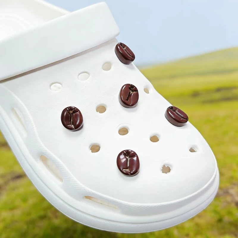 10PCS DIY Hole Shoe Charms Simulated Coffee Beans Designer Quality Garden Shoe Decorations Girls Gift