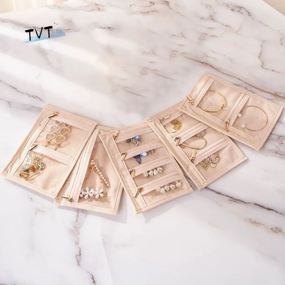 

Earrings Necklace Velvet Jewelry Packing Bag Transparent Bracelet Rings Jewelry Display Holder Multi-pockets Zipper