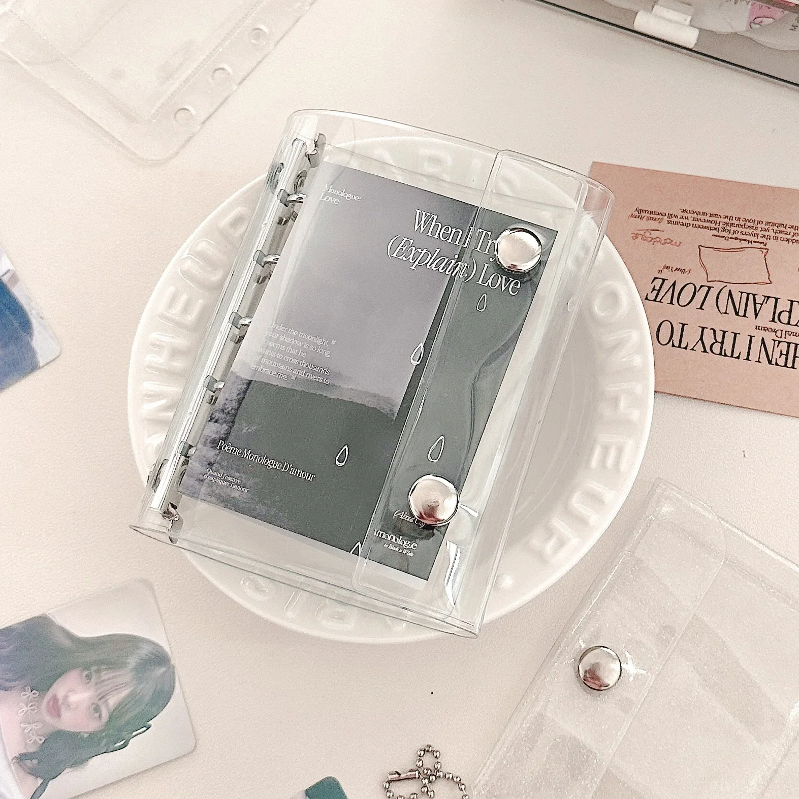 M5 더블 버튼 커버 투명 루즈 리프 바인더 커버 저널 스케치북 액세서리 다이어리 사무용품