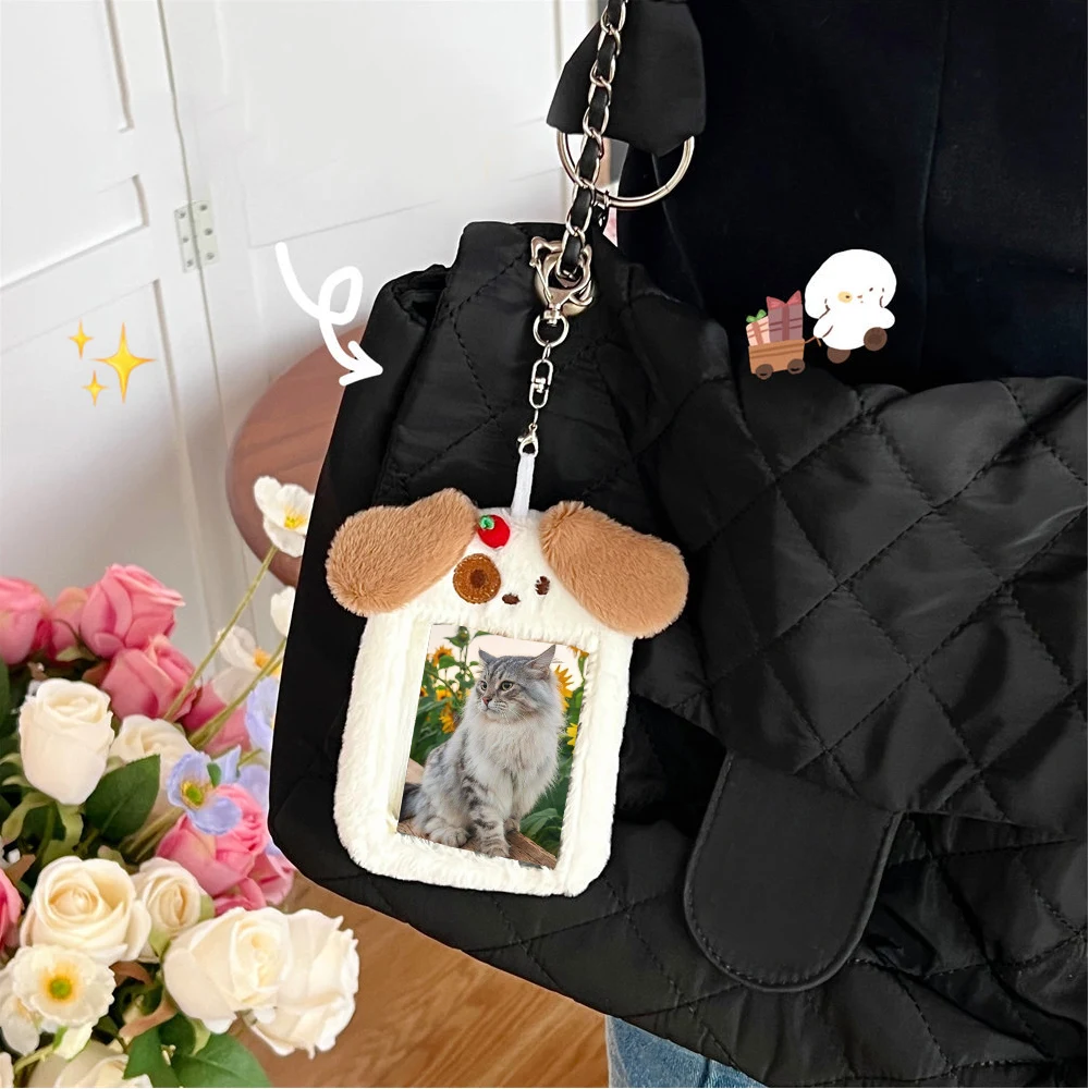 Cartoon Plush Idol Photo Protector Case With Buckle Cute Animal Shape ID Bank Card Holder Star Chasing Pendant Card Cover INS