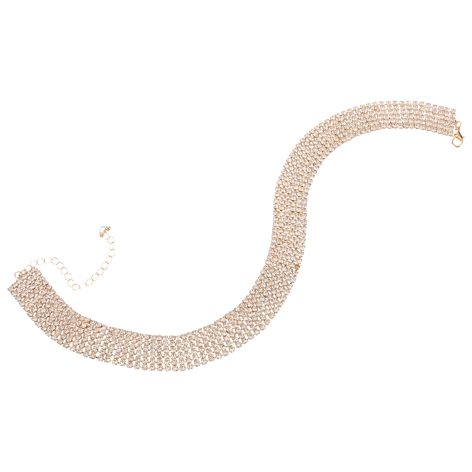 

Gold Rhinestone Choker Collar Chain Bridal Banquet Multi-layer (Golden)