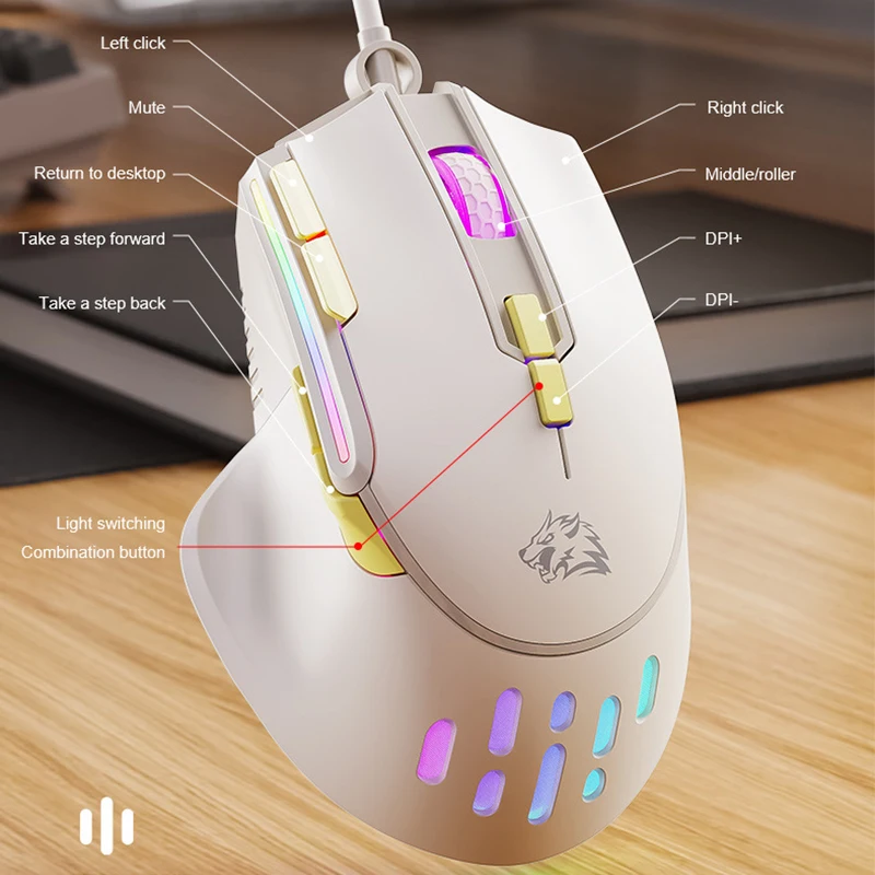 M2 Esports Wired Mouse RGB Colorful Breathing Light Wired Gaming Mouse 9 Button 12800 DPI USB Rechargeable Mute Backlight Mice