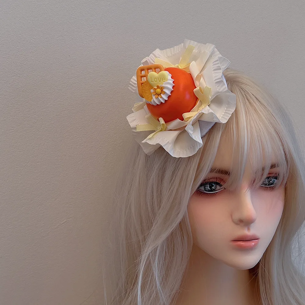 لطيف الحلو كريم كعكة أعلى قبعة الدانتيل القوس لو نيانغ اللباس لوليتا دبوس الشعر قبعة عيد ميلاد #2