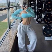 Pantalones Cargo de Pierna Ancha para Mujer 2026, Cintura Elástica con Bolsillos Grandes, Ropa Deportiva Informal, Pantalones Largos Y2K