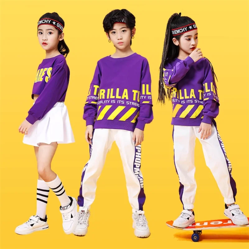 

Girls Hip Hop Crop Top Clothes Sets Kids Sweatshirt Joggers Child Streetwear Street Dance Pant Outfits Teen Jazz Stage Costumes