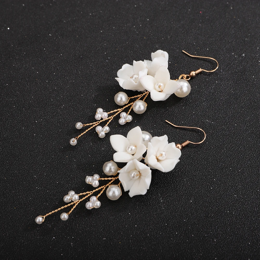 Trendy Bride Hanging Earrings Women Ceramic Flower Earring Bridal Decorative Objects Worn On Ears Girl Party Earring Wedding