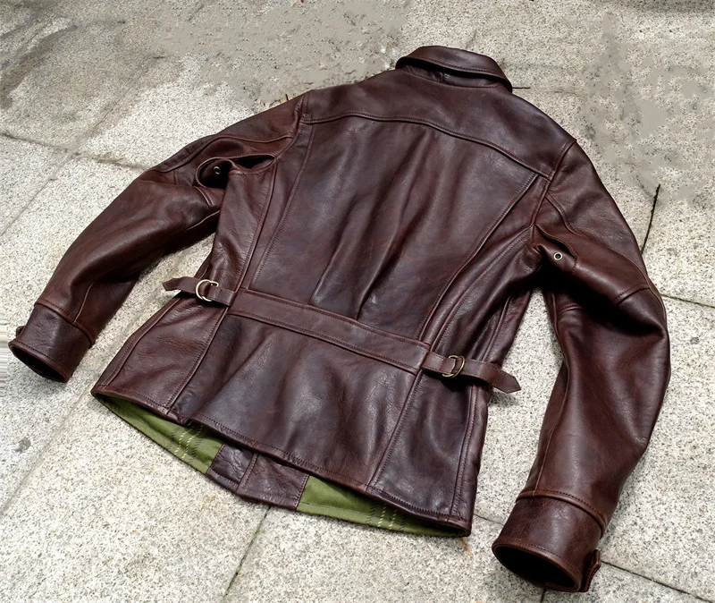 YR!Free shipping.Cool men rider leather cloth,Retro slim style oil horsehide jacket.Motor biker vintage real leather coat.Luxury