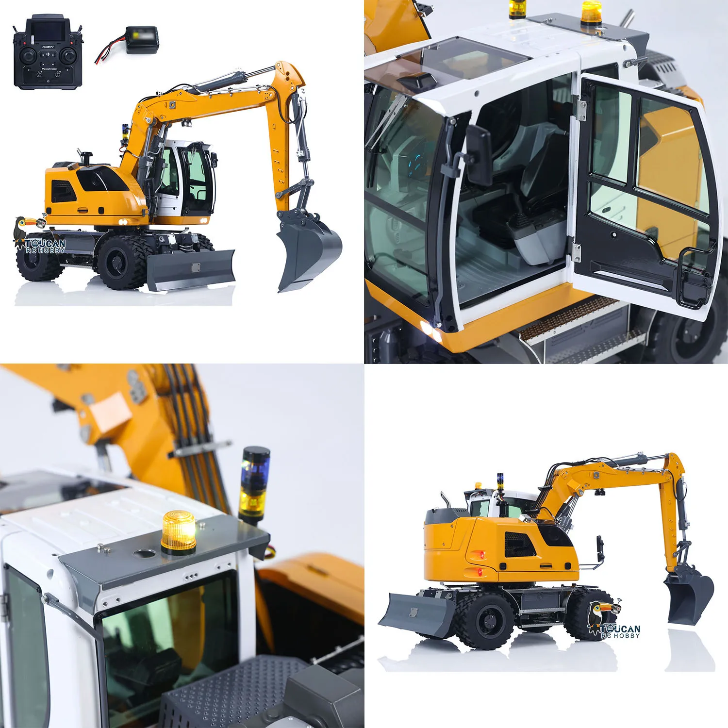 914 RC Hydraulic Wheeled Excavator 1/14 7CH Valve Digger 2WD/4WD Remote Control Engineering Vehicle RTR Axle Lock PL18EV Lite
