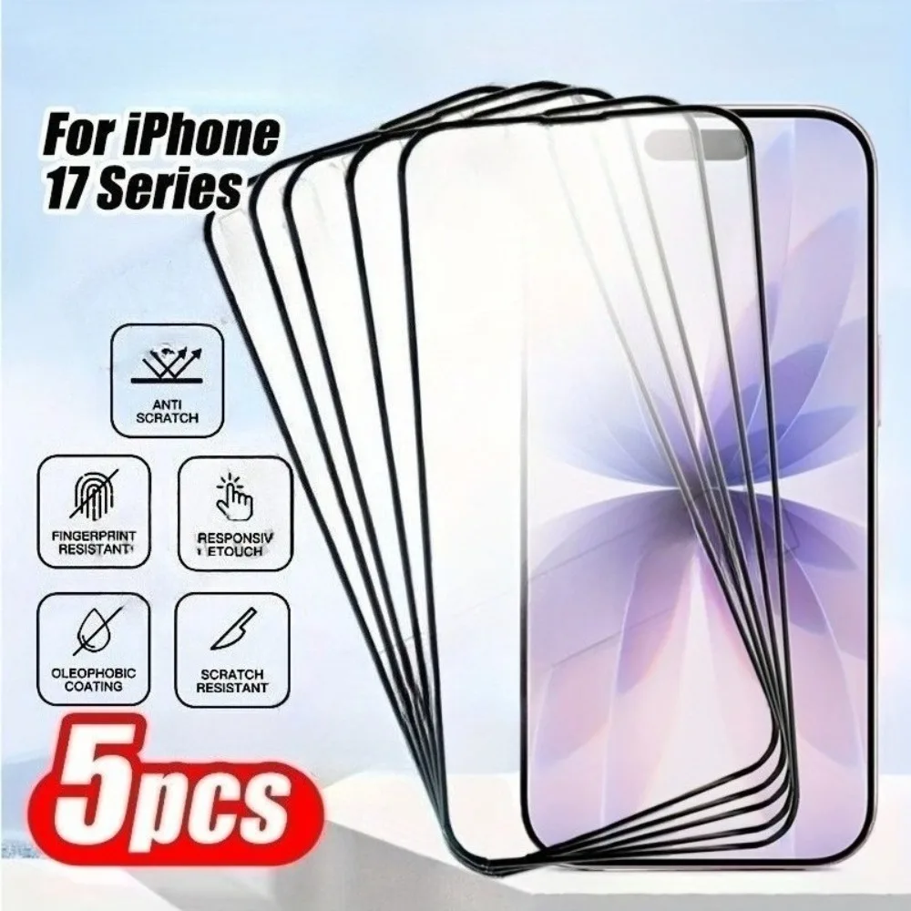 5 Stück Full Cover Displayschutzfolie für iPhone 17 16 15 14 Pro Max Air 16 15 Plus gehärtetes Glas für iPhone 13 12 11 Pro XR XS Max