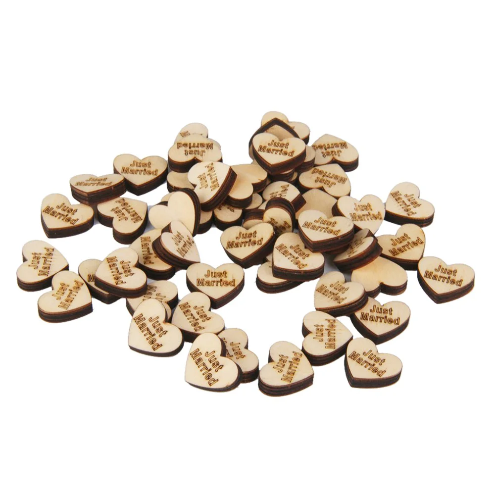 

50Pcs Natural Wooden Hearts Just Married Sign Making Decoupage Craft Supplies Wooden Heart Embellishments Heart Wood Discs
