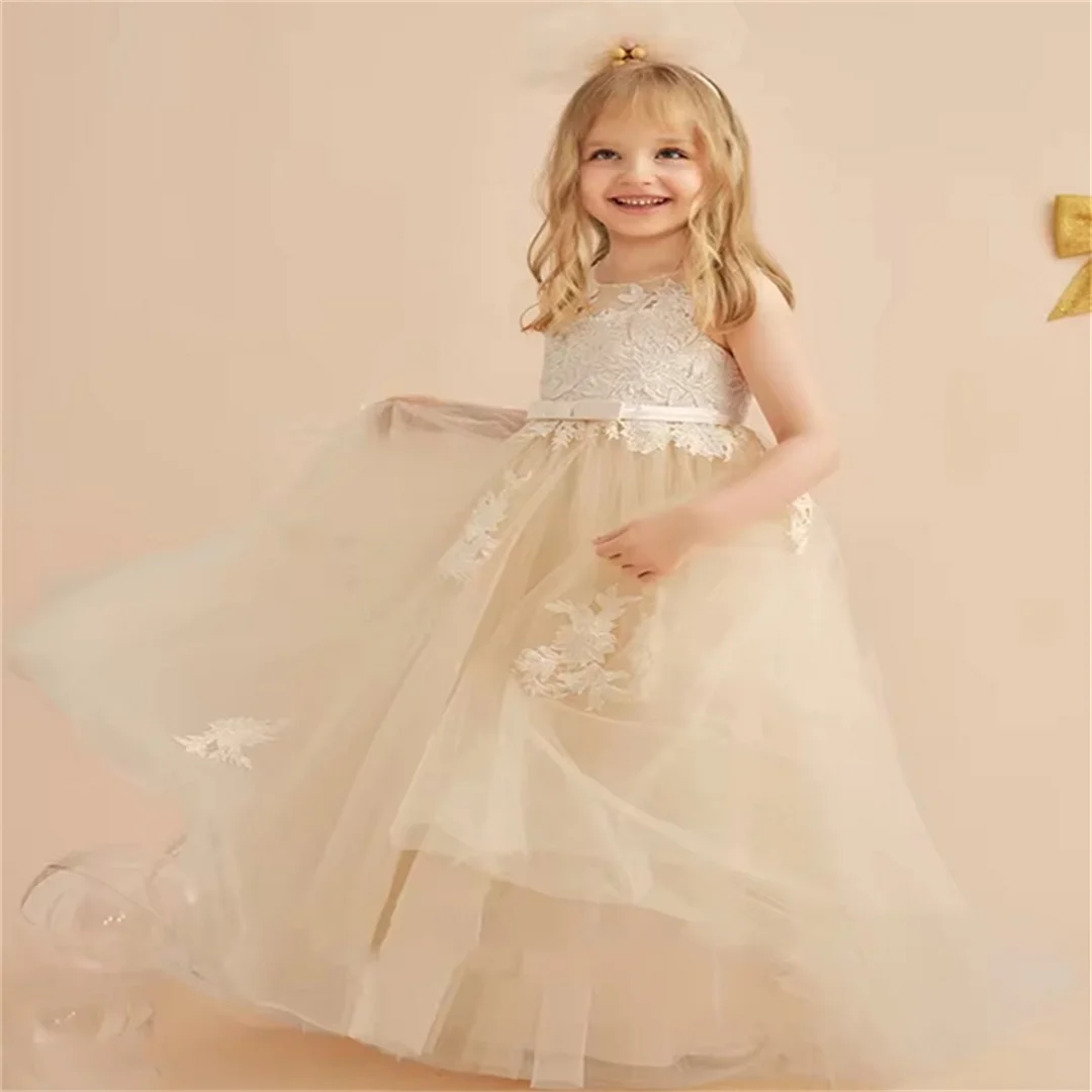 

Flower Girl Dresses Lace Applique For Birthday The First Communion Girls Bridesmaid Dress Customized