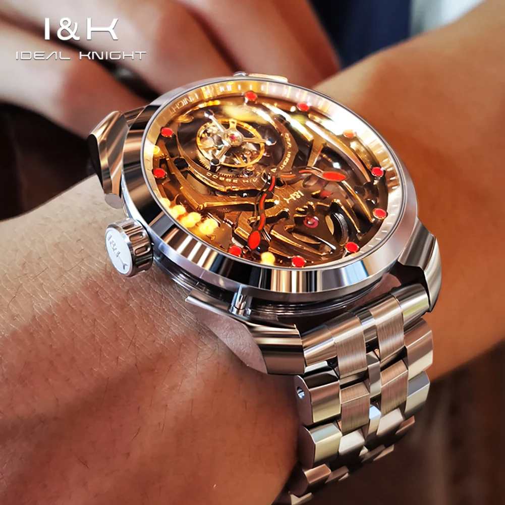 Tourbillon Wristwatch Ideal Knight TOP Luxury Brand Sapphire Mirror High Quality Stainless steel Luminous Skeleton Watch Man