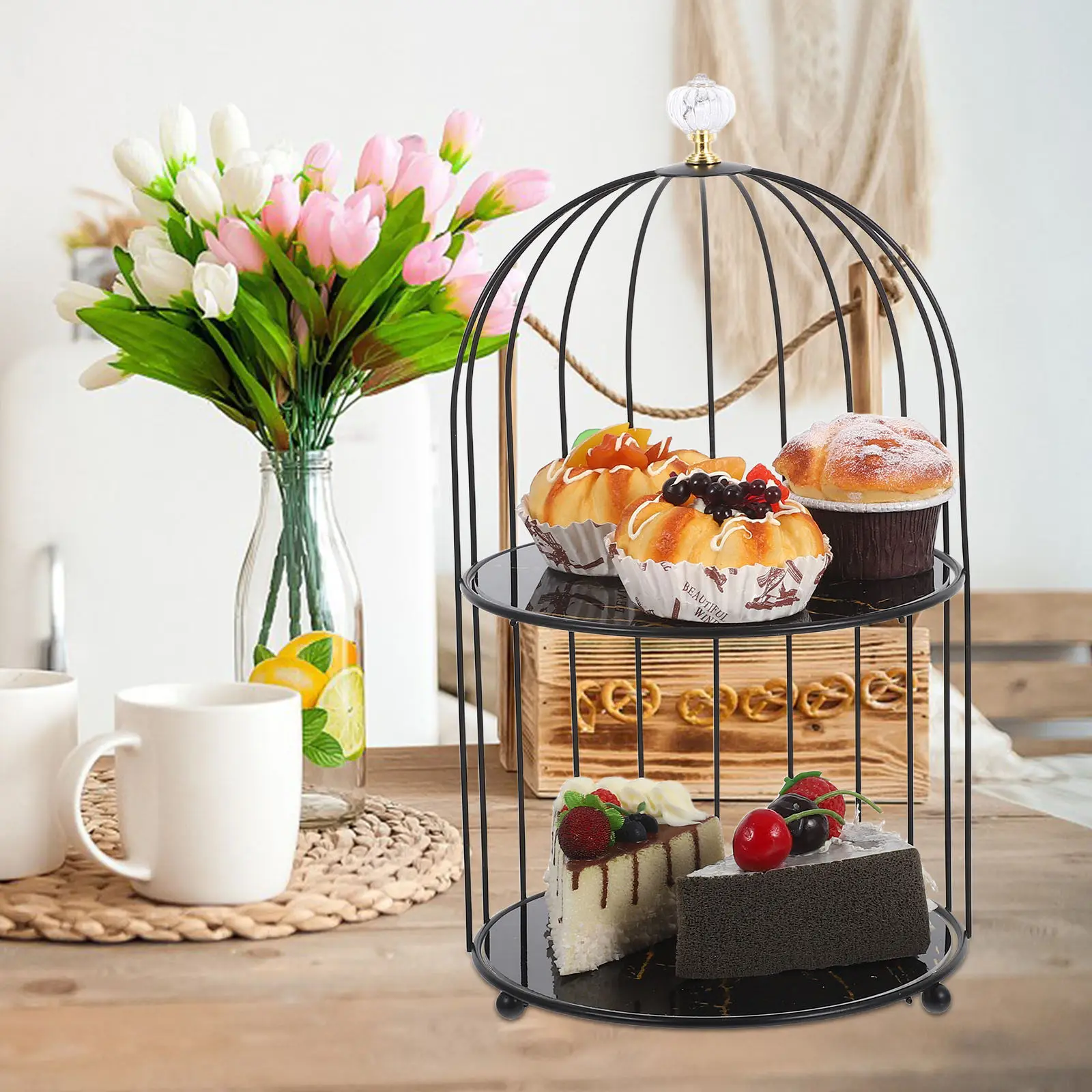 Metal Bird Cage Cake Stand Tiered Cupcake Tower Pastry Display Dessert Table Centerpiece Wedding Cake Decorations Party Serving