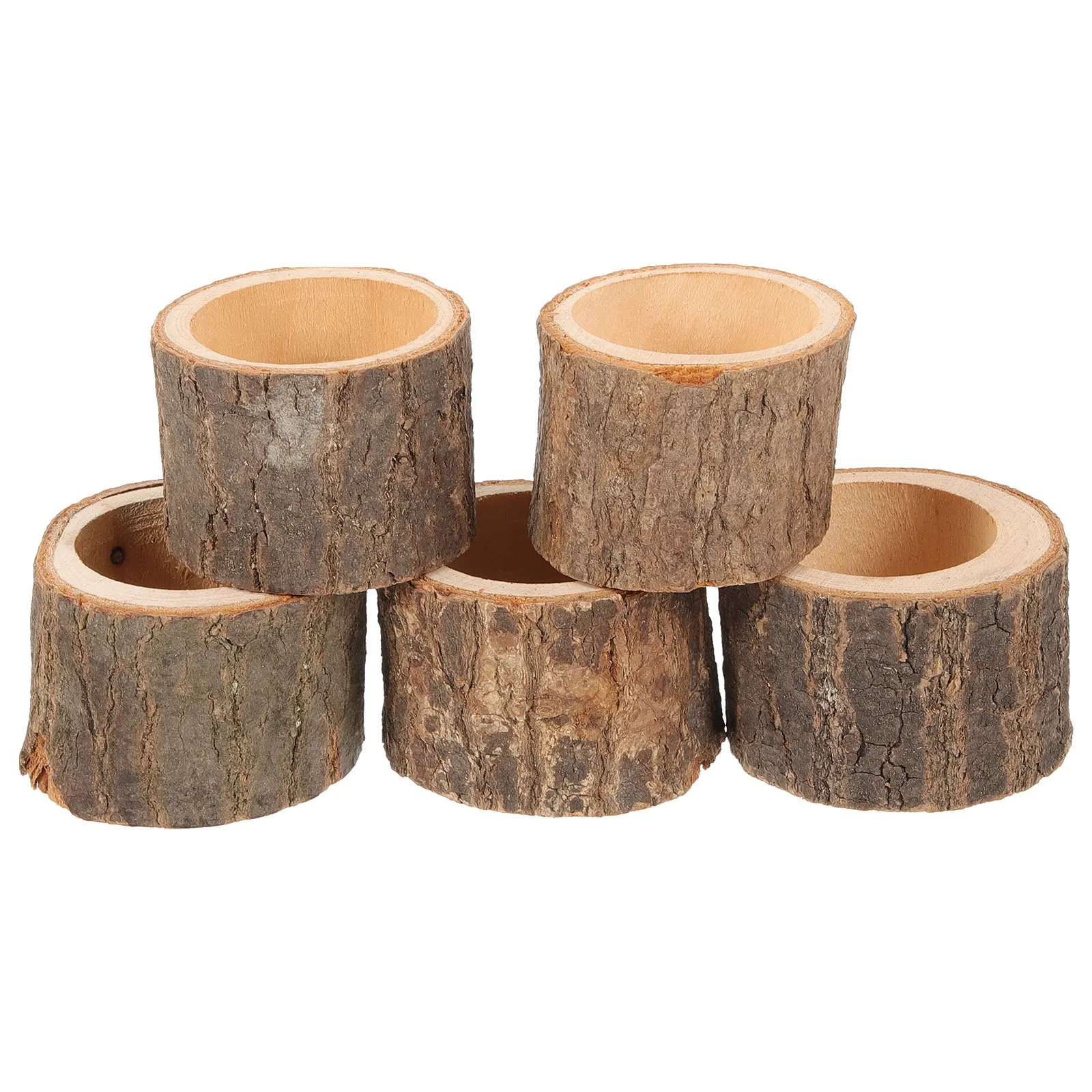 5Pcs Wooden Candleholder Creative Shape Design for Home Wedding Christmas Party Decorations (Coffee) Natural Candlestick