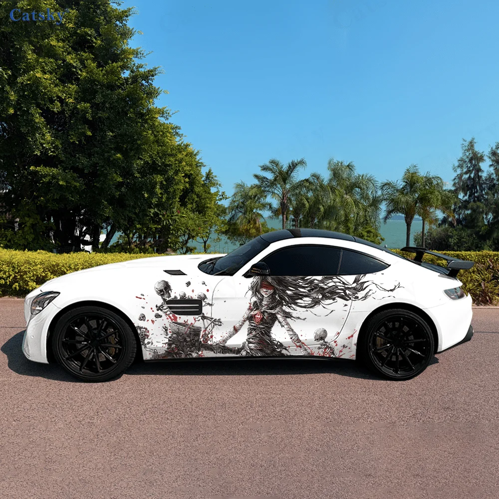 

Girl Warrior Skulls Sword Car Vinyl Wraps Decal Self-adhesive PVC Sticker Suitable for Trucks SUV Decor Auto Accessories Gift