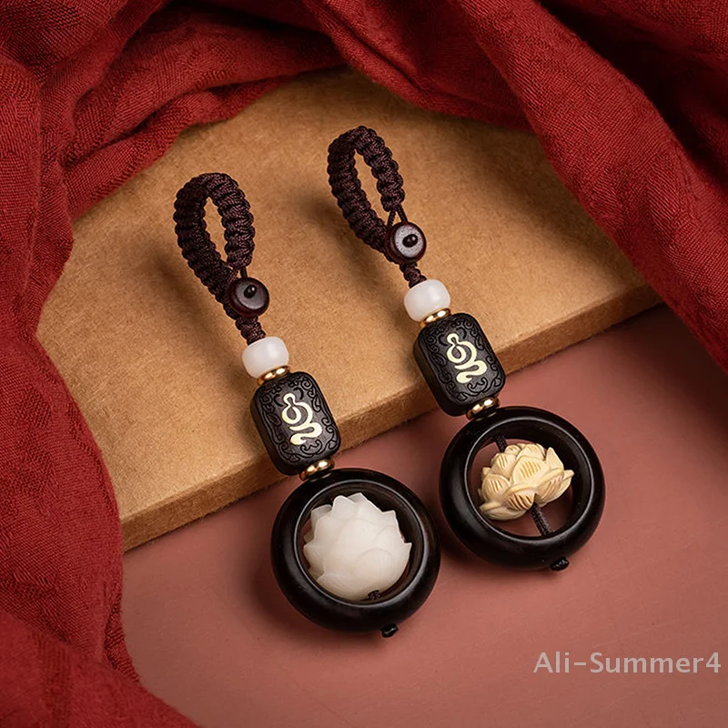 Nuevo budismo flor de loto llavero accesorios Buda de madera cuentas de la suerte llavero colgante bolsa de coche llavero regalo budista