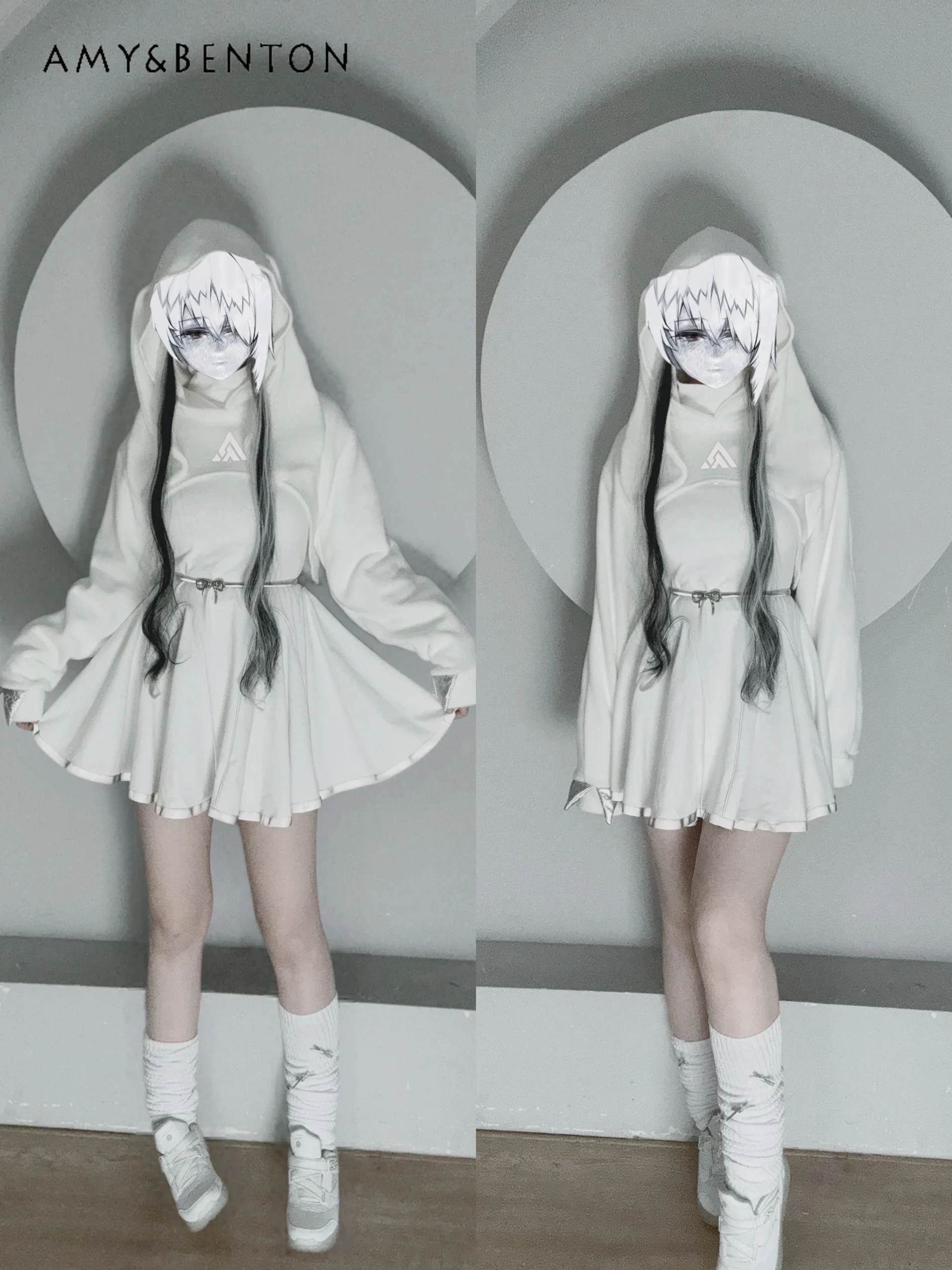 Street Punk Style Solid Color Versatile Lolita Spice Girl Hoodies Subculture Gothic Luminous Printed Hooded Short Coat Women