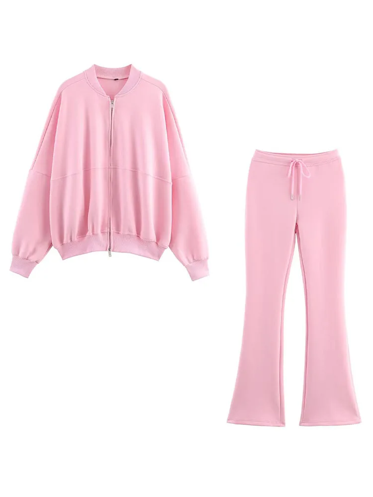 HH Women's Autumn Fashion Set Solid Long Sleeves Zipper Coats+High Waist Lace-Up Decoration Long Pants Female Casual Suits