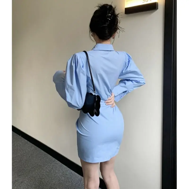 Fashion Office Lady Women's Clothing 2023 Simplicity Preppy Style Young New Streetwear Buttons Solid Turn-down Collar Dresses