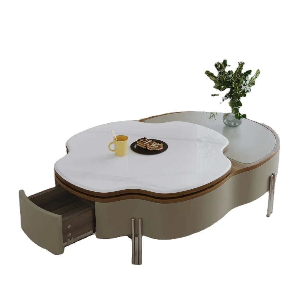 # Creative Petal-Shaped Elevating Coffee Table with Storage:  Stone Top+Built-in Storage (Luxury Minimalist for Living Rooms)