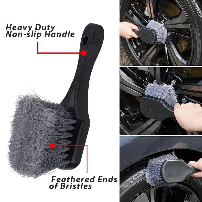 Wheel & Tire Brush for Car Rim and All Exterior Surface Soft Bristle Car Wash Brush Cleans Tires & Releases Dirt and Road Grime