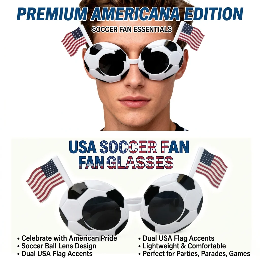 Funny Soccer Design Flag Sunglasses Lightweight Comfortable Novelty Eyewear for Football Match Watching Fan Gathering The