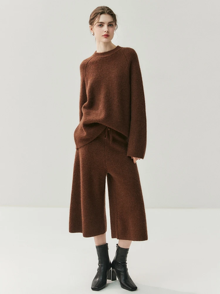 

100% Cashmere Women's Autumn Winter Casual Loose O-Neck Pullover Sweater Three-Piece Set Comfort Warm Soft Clothing Suits