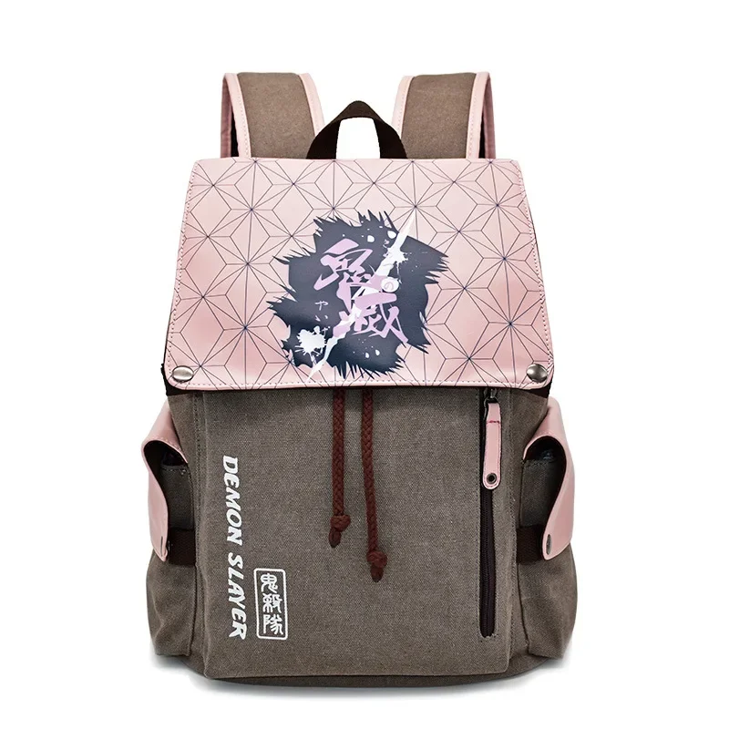 Demon Slayer Anime Canvas Backpack with Nezuko Tanjirou Zenitsu Giyuu Printing Laptop Schoolbag Birthday Gift for Fans view 4