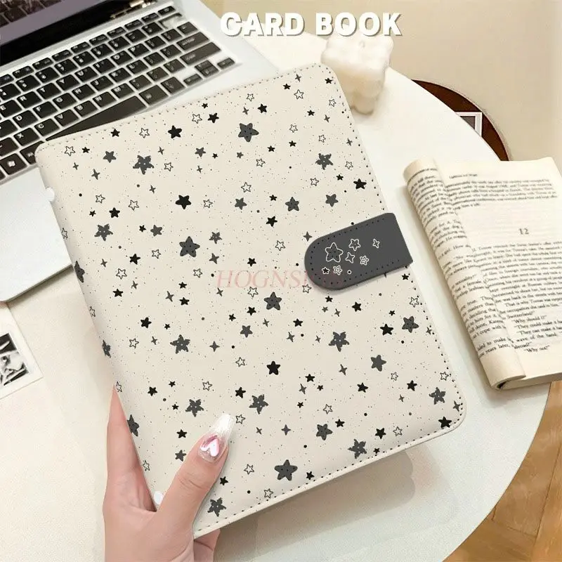 1book Storage album with polka dot star small card leather double-sided dustproof A5 card book with baffle insert style photo
