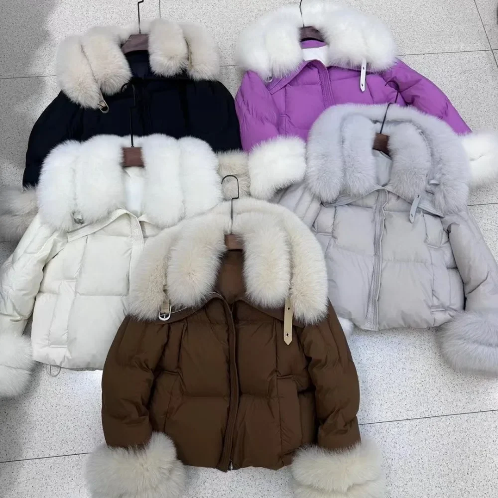 OFTBUY femmes hiver veste de fourrure de renard naturel de luxe blanc doudoune d'oie décontracté épaissir manteau rembourré femme Parkas col de fourrure