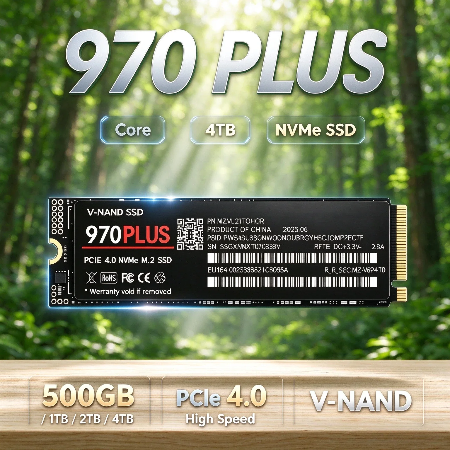 High-Speed 970 PLUS NVMe M.2 SSD,7300MB/s PCIe4.0 X4 TLC 3D NAND 2280,500GB-4TB Gaming Solid State Disk for PS5 Desktop & Laptop