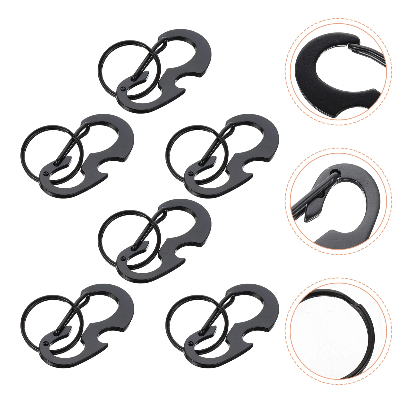 

6 Pcs Multifunctional Keychain Safety Harness Carabiner D Ring Shape Carabeaner Bottle Opener Metal Clip Climbing Tool