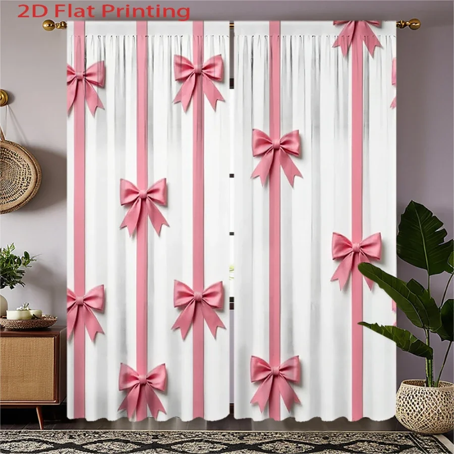Elegant Pink Bow Accent Curtains for Living Room Bedroom Window Sheer Light Filtering Home Decor